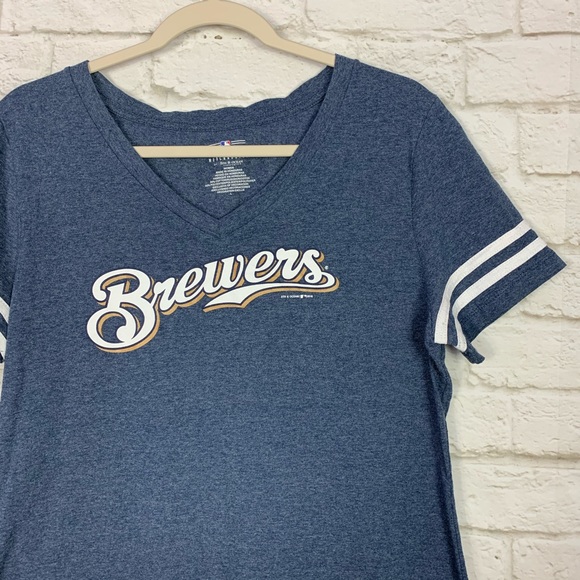 Genuine Merchandise | Tops | Brewers Mlb Baseball Striped Sleeve Fan Gear Tee L | Poshmark